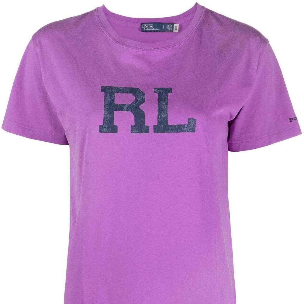 Polo Ralph Lauren Весна-Лето 23 Футболка с принтом логотипа-буквы, круглым вырезом, коротким рукавом, женская, фиолетовая 211892611004