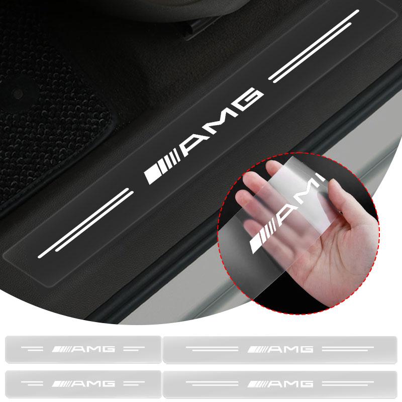 4Pcs Car Threshold Protector Transparent Decorative Badge Sticker For Mercedes Benz W212 W211 W213 W203 W205 W204 A C E B R CJ7