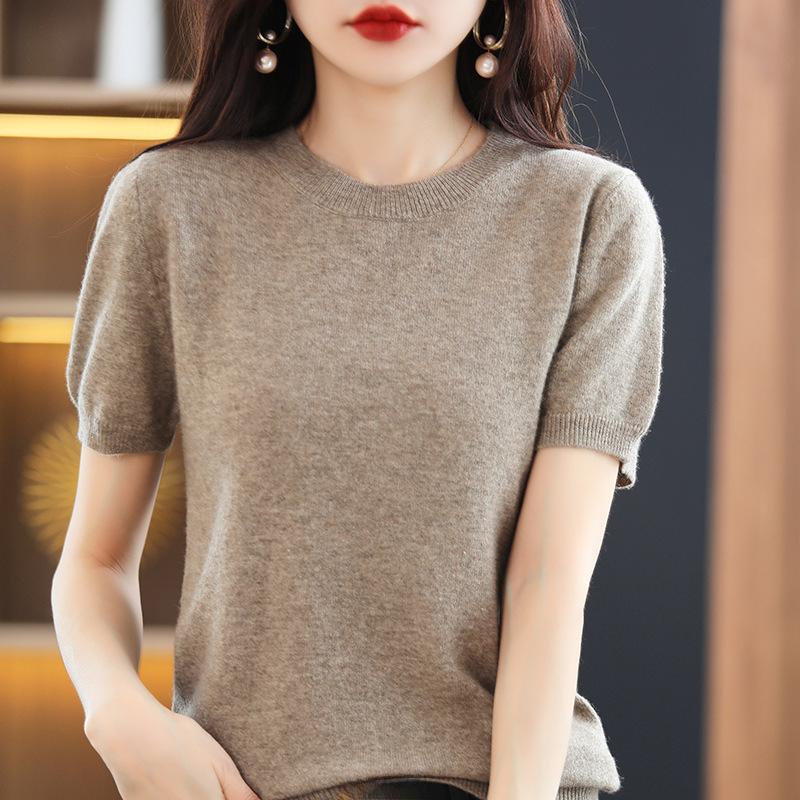 INDFS Женские модные повседневные осенне-зимние однотонные с принтом свитера с коротким рукавом и круглым вырезом