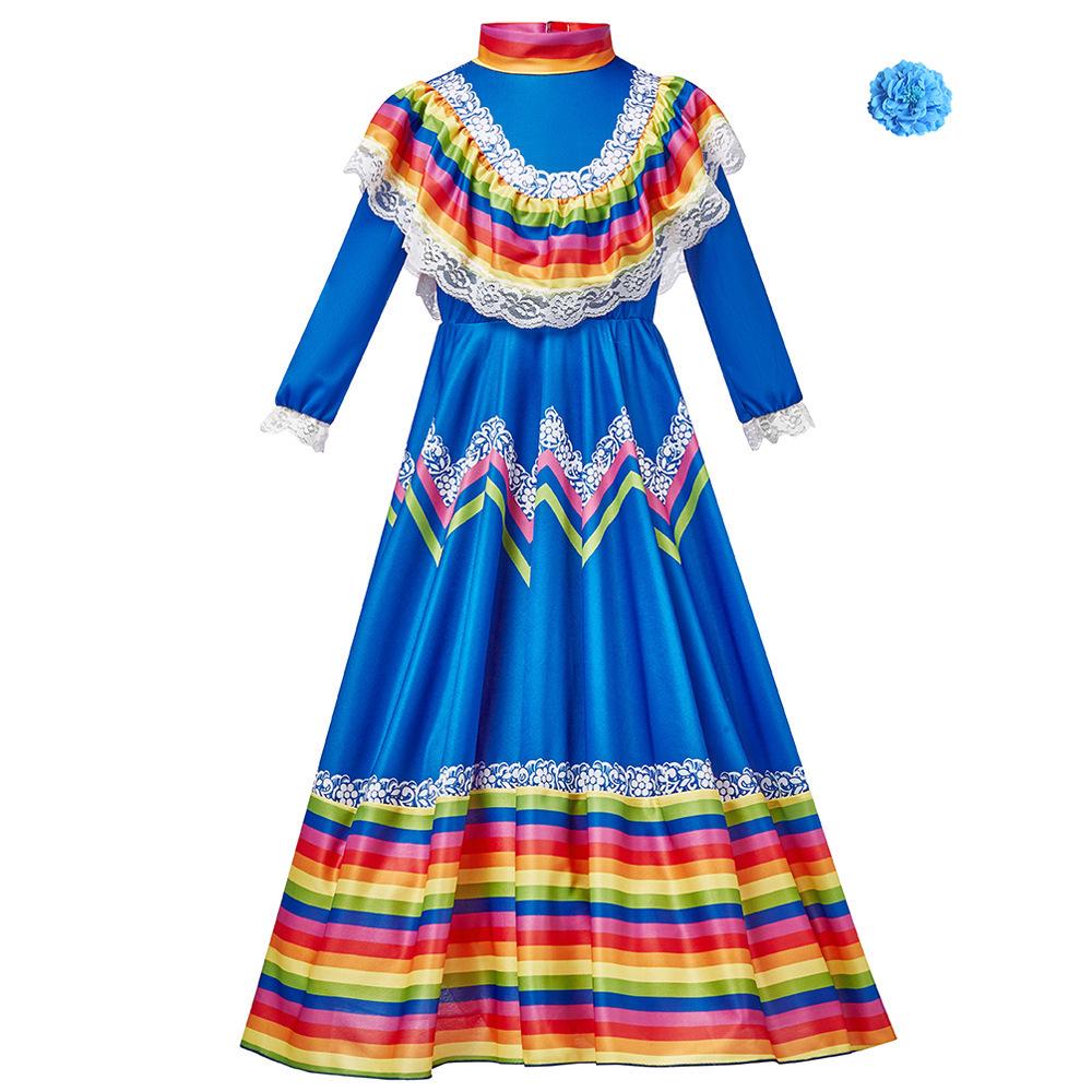 Mexican Folk Dance Long Dress - New Halloween & School Stage Performance Costume
