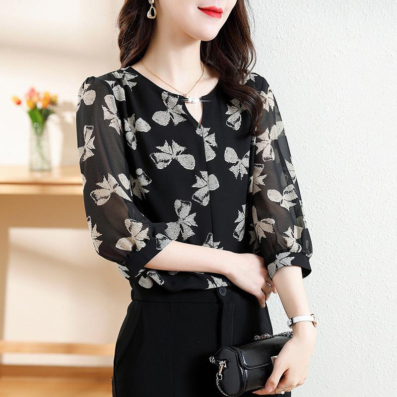 Цветочная шифоновая рубашка для женщин, лето, облегающий крой, модный темперамент, универсальный топ, блузки и рубашки