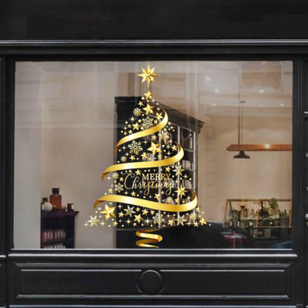 Золотые наклейки на окна в виде рождественской елки, креативный декор, настенная роспись, украшение для дома, обои, подарок