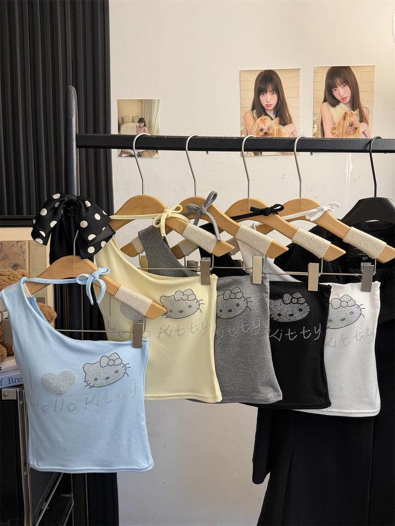 Summer Sweet & Spicy Cartoon One-Shoulder Vest with Chest Pads