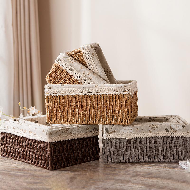 Desktop Storage Basket for Keys, Snacks, Sundries, & Cosmetics - Imitation Rattan Coffee Table Organizer