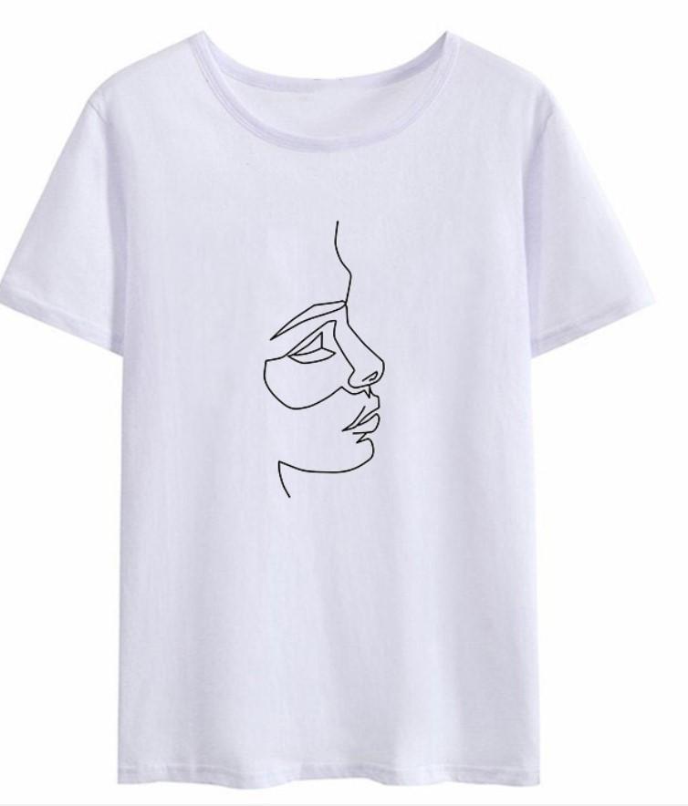 Creative Face Graphics Woman Graphics 90S Blouses Harajuku Summer Short Sleeve O-Neck White Female Tops Streetwear Y2K Clothing