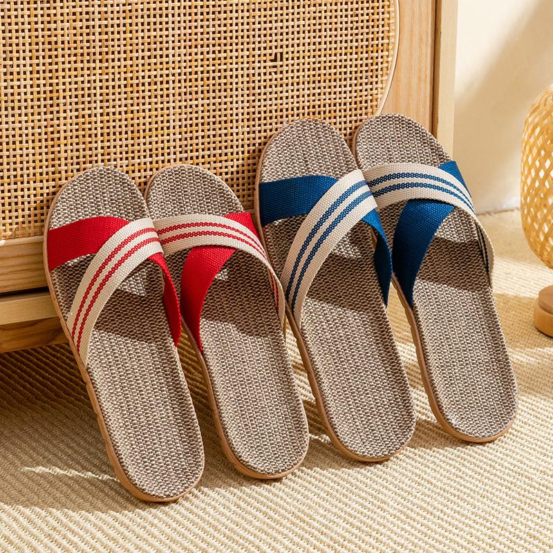 Linen Slippers Household Thick Bottom Straw Summer Men and Women Cool Slippers Home Indoor Non-slip and Non-smelly Feet