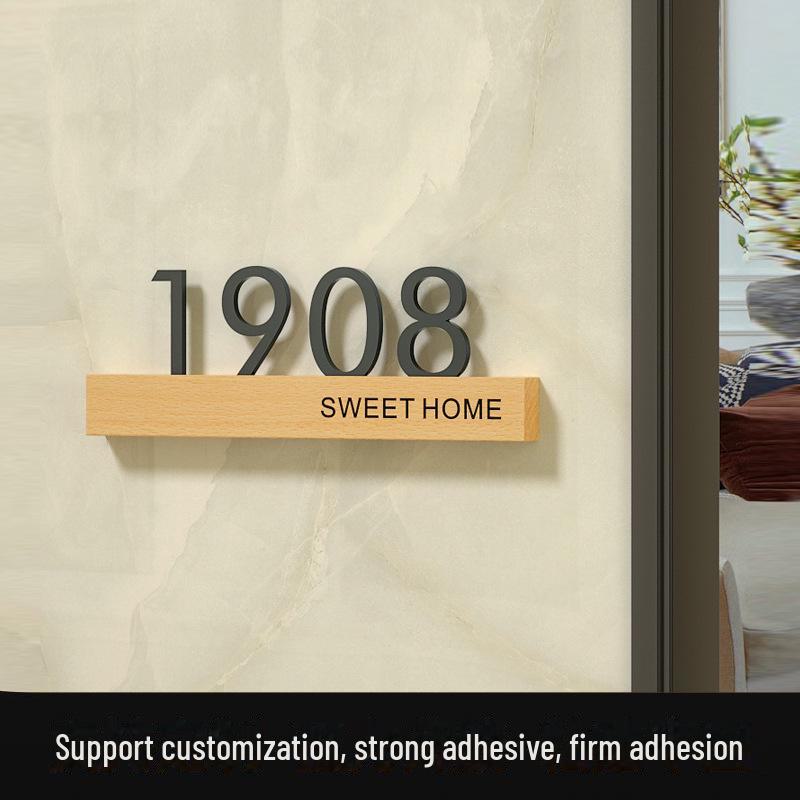 Креативная табличка с номером дома из цельного дерева и акрила — без перфорации, легкая роскошь для жилых домов и отелей