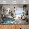 2D flat white cave-themed seascape backdrop  suitable for living rooms bedrooms  live streaming studios  and guesthouse