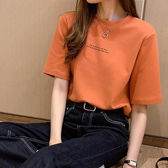 Женская футболка с однотонным буквенным принтом, свободная шея, короткие рукава