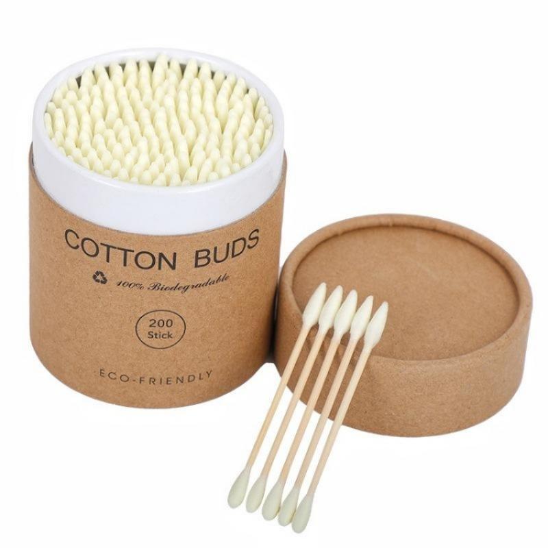 200 Round and Pointed Double-headed Cotton Swab Sticks In A Colored Paper Box Disposable Makeup Remover