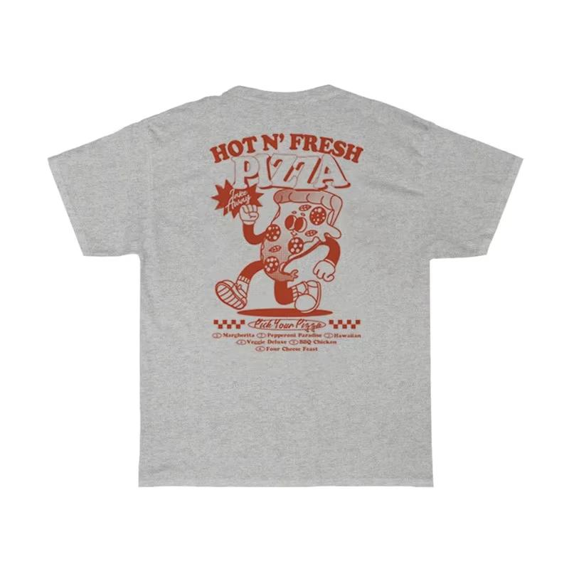Summer New Men's Funny Pizza Back Print Cotton T-shirts Short Sleeve Tees Vintage Streetwear Male Clothes Oversized Unisex Tops
