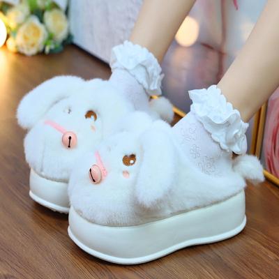 Новые белые туфли-слайды из меха кролика, зимние женские пушистые домашние тапочки, женские милые толстые мюли с кроликом, плюшевые тапочки на высокой платформе