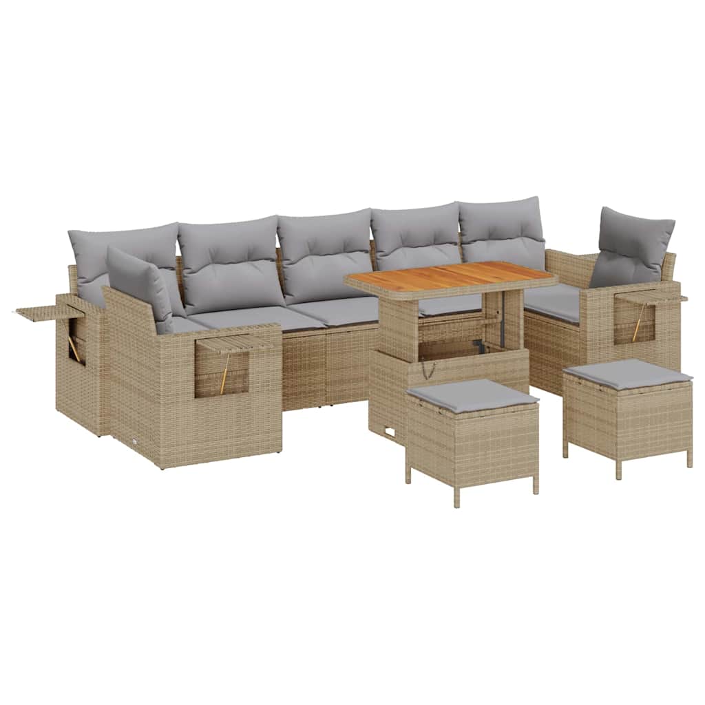 Garden Sofa Set with Cushions 10 pcs Beige and Light Grey Poly Rattan