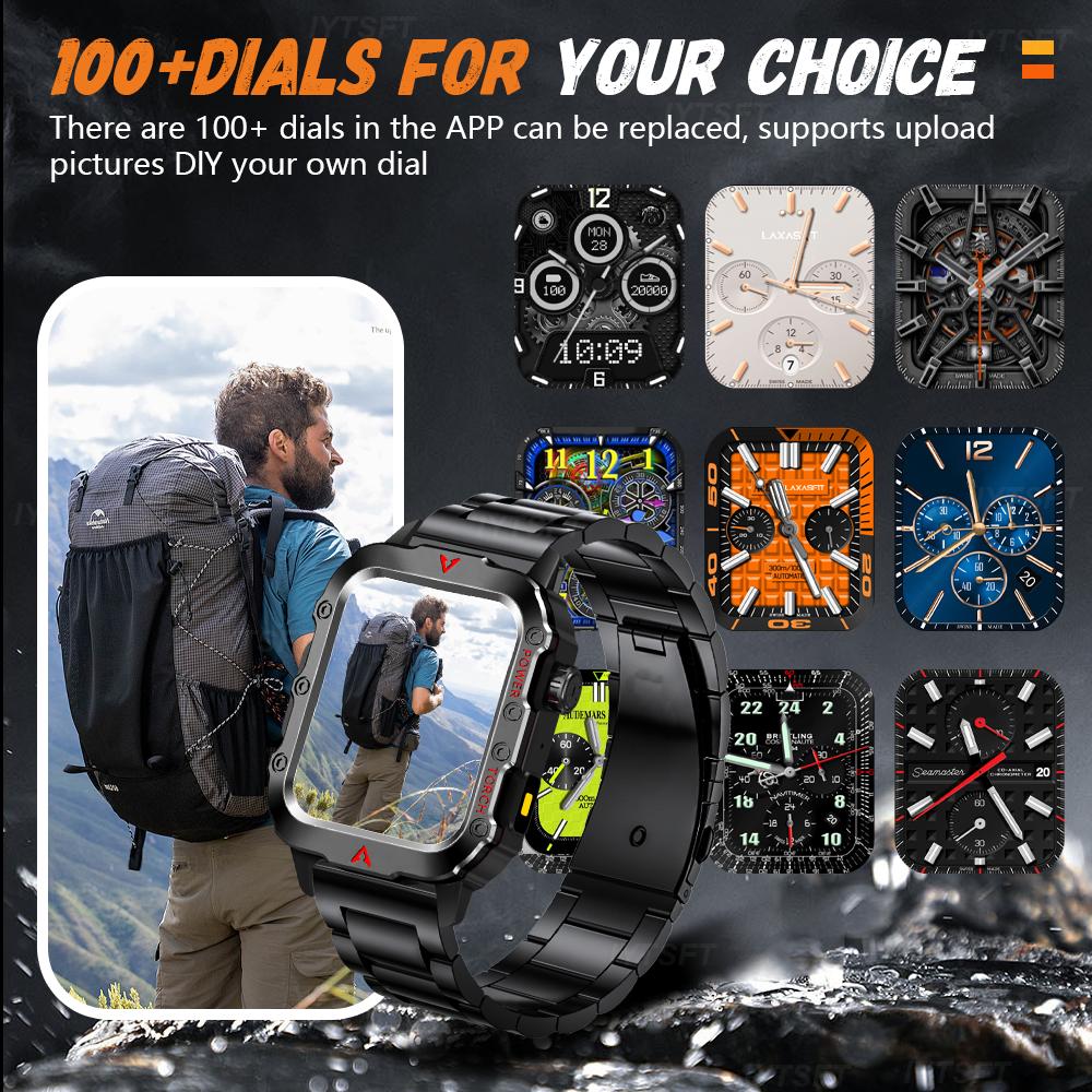 Outdoor Military Smartwatch Men Bluetooth Call Smart Watch 1.73inch LED Sports Fitness Watches For Man Women