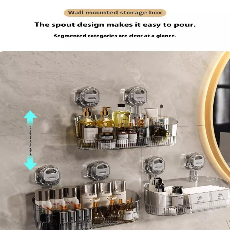 Стеллаж для хранения на присосках, прозрачный золотой, без перфорации, полка-сушилка для ванной комнаты, настенный органайзер