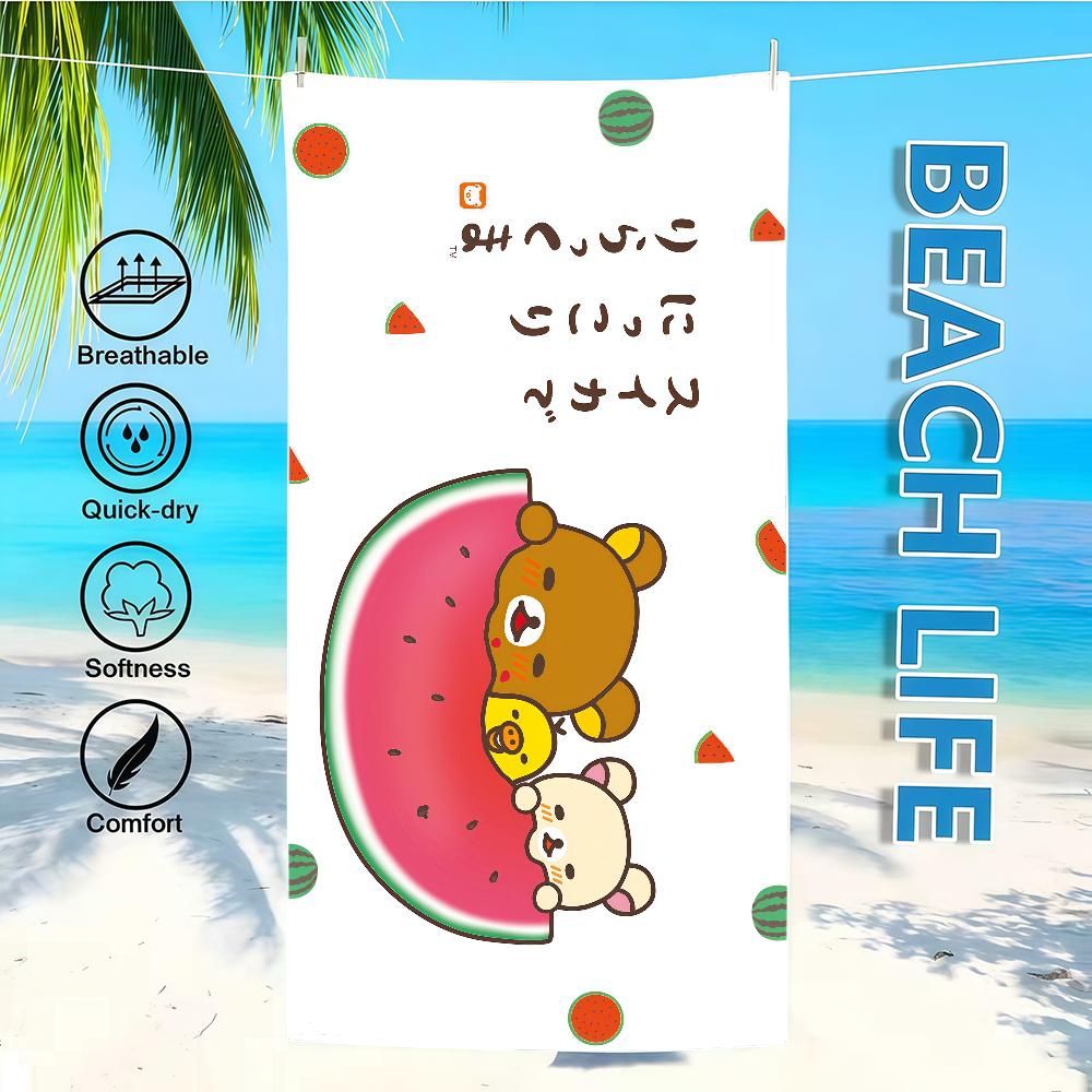 R-rilakkumas-es Towel Textile Bathrobe Beach Quick-Drying Lightweight Cute Portable Camping Swim Pool Cartoon Travel