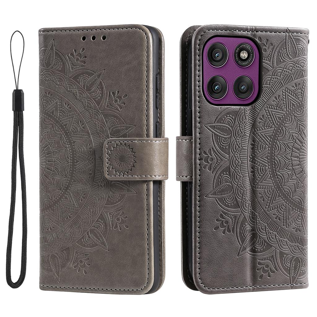 For Motorola Moto G86 5G Stand Case Imprinted Totem PU Leather Wallet Phone Cover with Wrist Strap