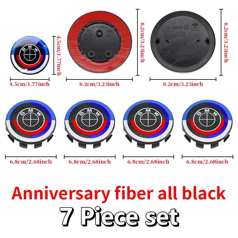 7Pcs 50th Anniversary Fiber Black Car Hood Front Rear Trunk Emblem Badge For BMW F20 E36 E46 X6 M4 E60 E93 E87 G01 G20 X3 X5 F30 FV7