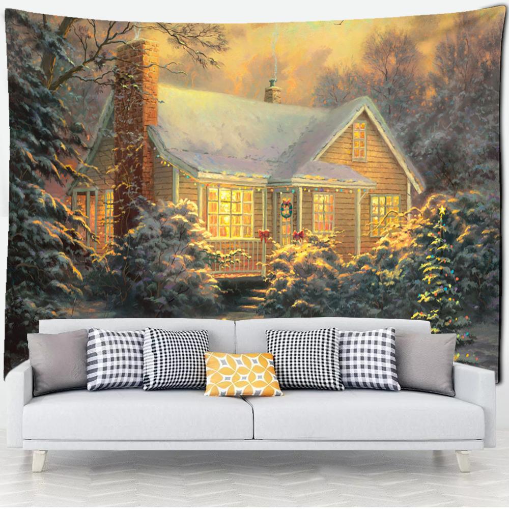 Лесная хижина гобелен настенная картина маслом фон ткань печать психоделическое колдовство богемный декор