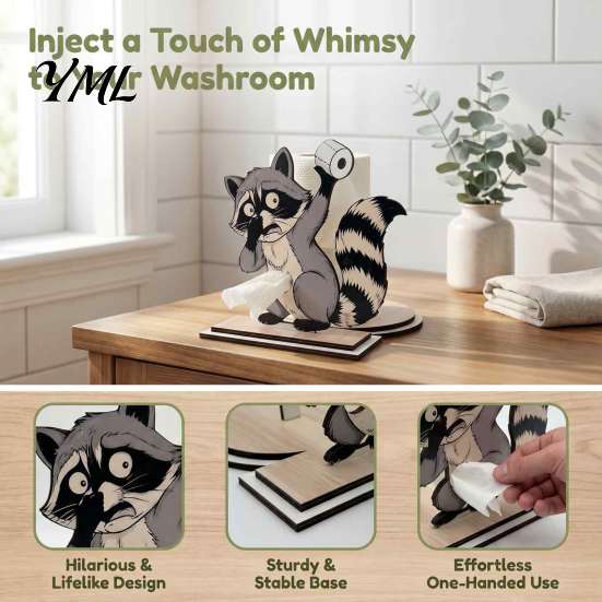 Sustainable Wood Tissue Stand Roll Paper Holder, Creative Animal Shape Dispenser, Vertical Stable Wooden Towel Holder Rack, Solid for Kitchen