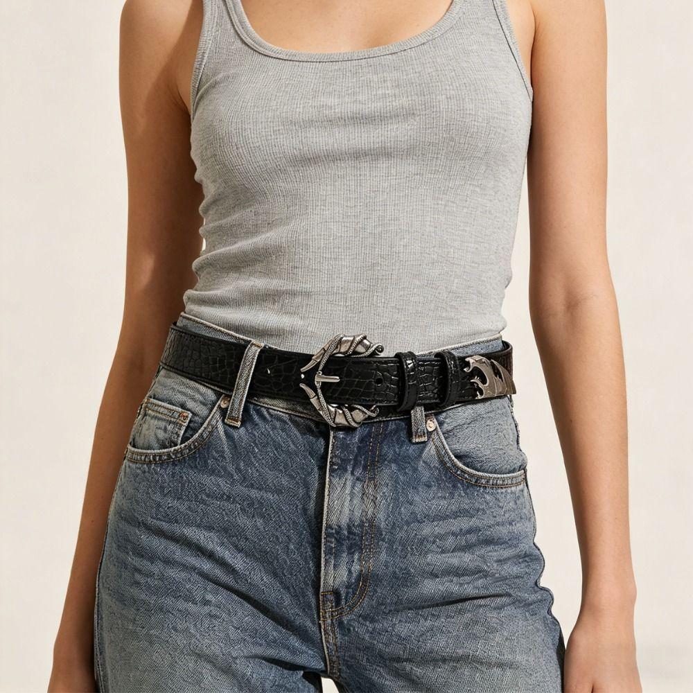 Pu Leather Streetwear Waist Belt Crocodile Pattern Pin Buckle Belt Jeans Dress Accessories