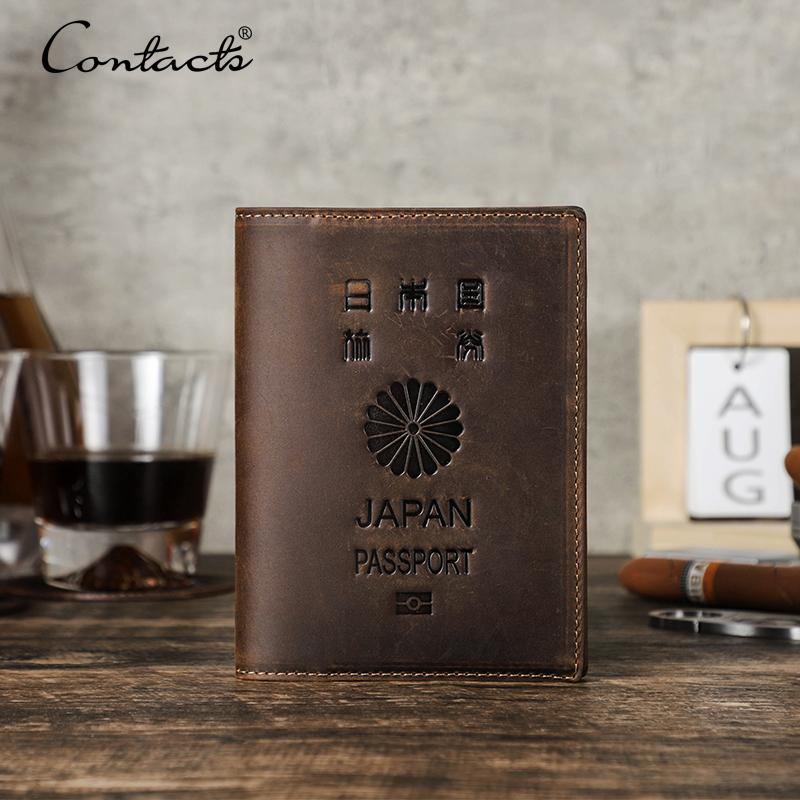 CONTACT'S RFID Passport Wallet Genuine Leather Men Passport Cover Men Women International Travel Accessories Credit Card Holder