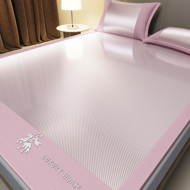 Machine Washable 3-Piece Ice Silk Cooling Mat Set with 2 Pillowcases, Breathable Summer Bed Sheet for Home Dorm, Soft Fitted Sheet