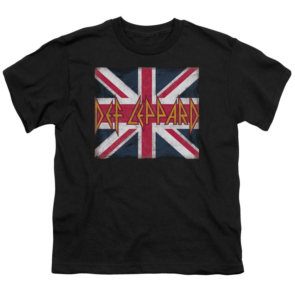 Def Leppard Юнион Джек Детская молодежная футболка Лицензионная музыкальная рок-группа Футболка Черная