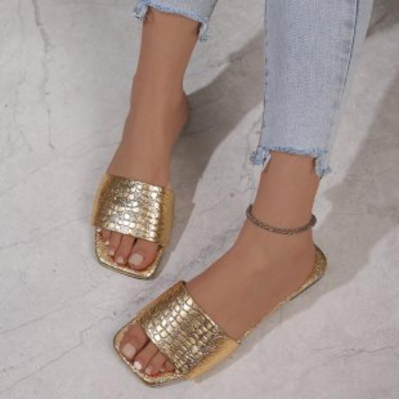 Летние женские туфли большого размера на плоской подошве с принтом змеи One Word Beach Sandals Slippers