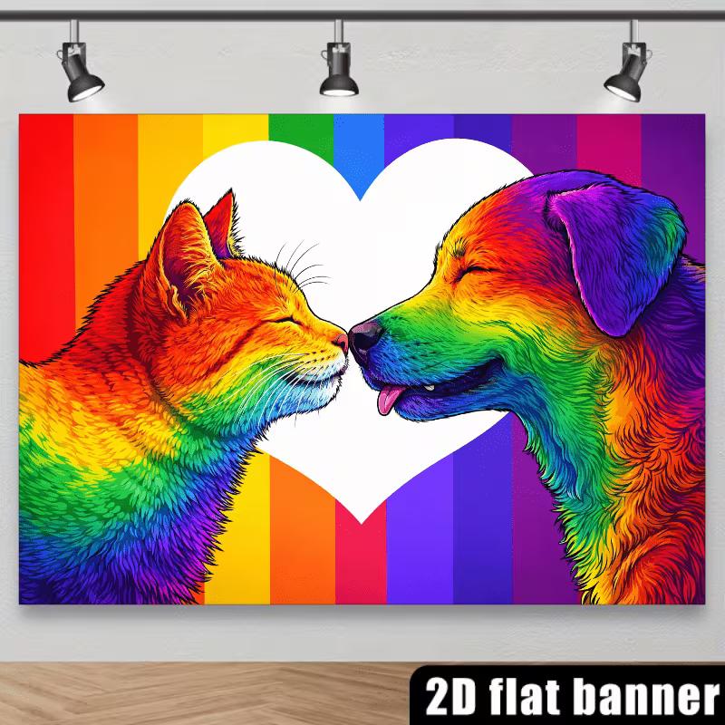 2D Love is Love Backdrop, Rainbow Cat Dog Pride Themed Party Background