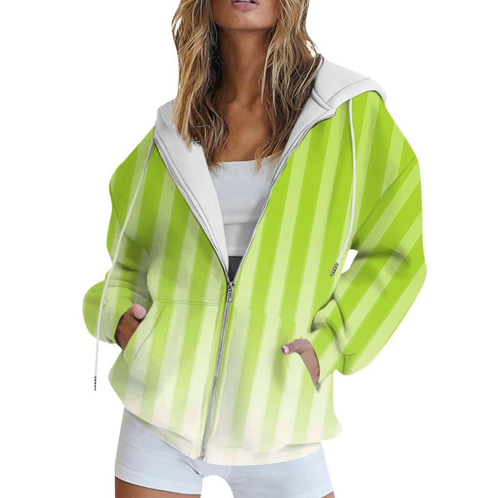 Women's Long Sleeve Print Sweatshirt Long Sleeve Pocket Jacket Zipper Hoodie Coat