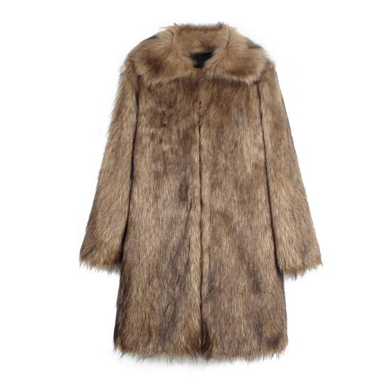 Мужское длинное пальто из искусственного меха с отворотом и длинным рукавом, ветрозащитное пальто с открытым передом, утолщенное теплое пальто из искусственного меха