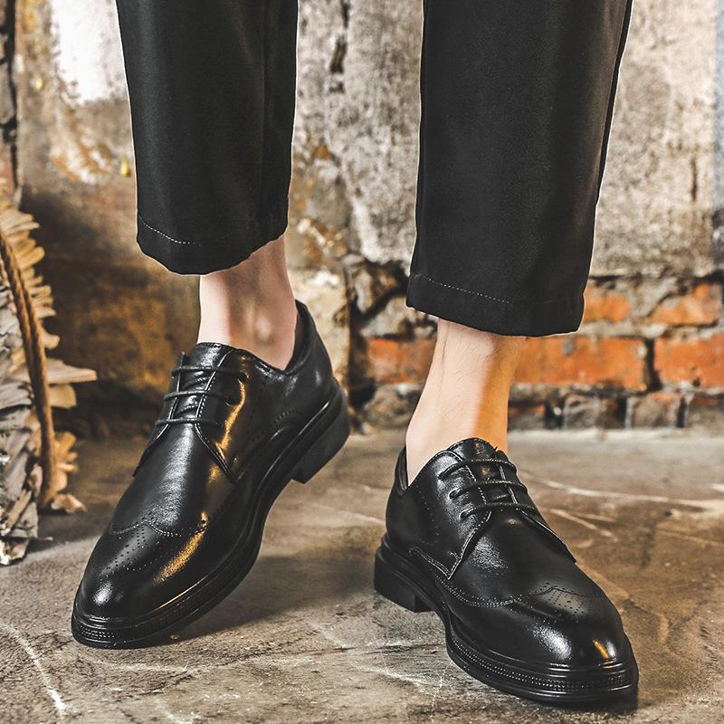 Резные мужские кожаные туфли на платформе, повседневные деловые мужские туфли, маленькие кожаные туфли для жениха, свадебные туфли для шафера 9628-J