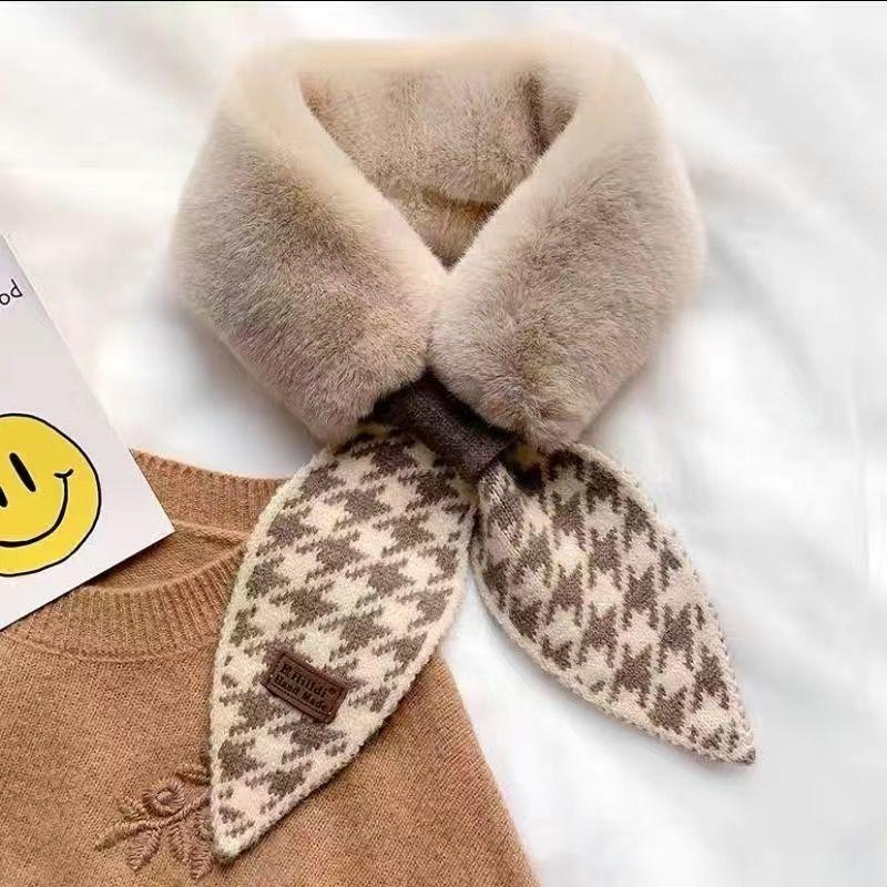 "High Quality" Warm Wool Cross Fashion Wool Stitching Scarf Joker Female Imitation Rex Rabbit Plush Scarf