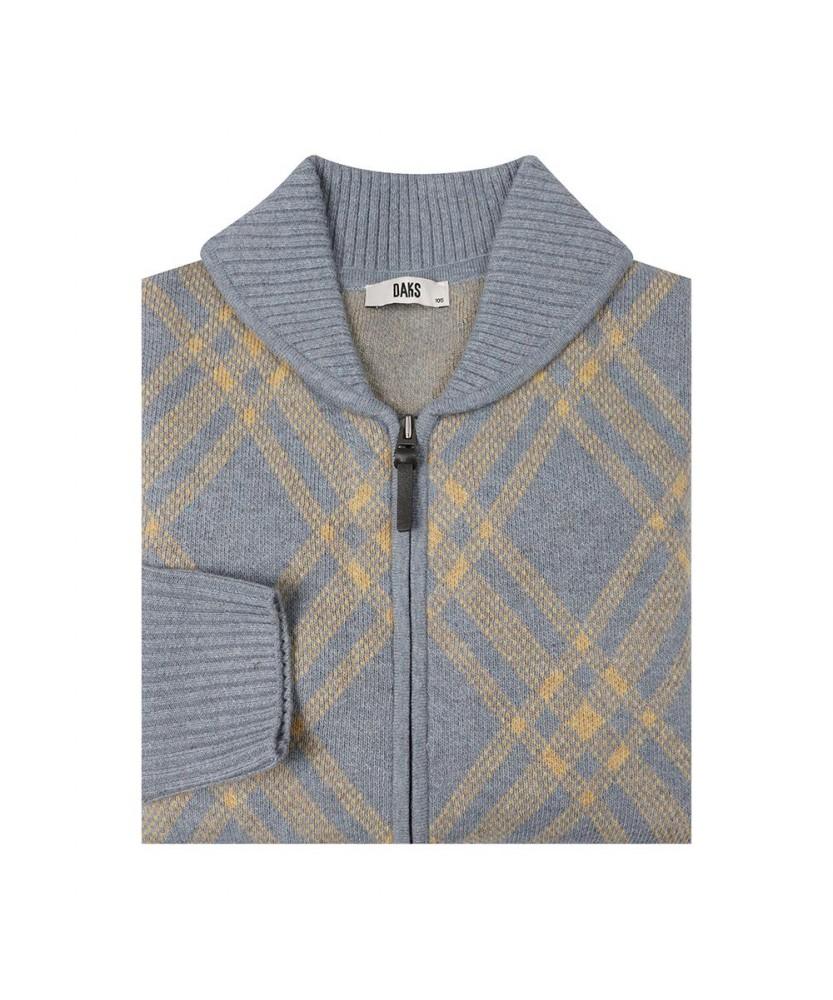 Daks Shirts Wool Blend Shawl Collar Check Full Zip_Dlw1Swzu113B1