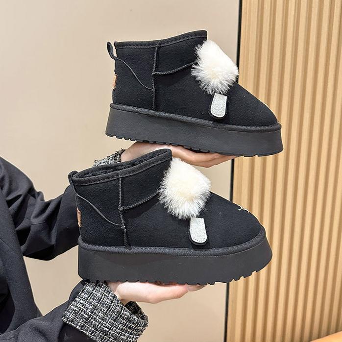 Snow Boots for Women Winter Fur Integrated Short Tube with Thick Velvet Fashionable Anti Slip Bread Cotton Shoes
