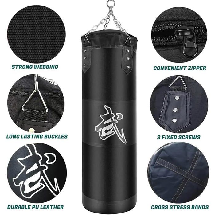 Sac de frappe - 15PCS Suspension Boxe 100cm - Rotation 360° - Kit 15 pièces - Cuir PU & Oxford