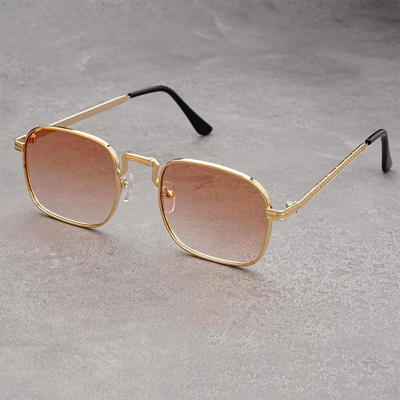 Vintage Square Sunglasses Men New Fashion Metal Rim Multi-color Decor Shades Women Trendy Luxury Brand Design Sun Glasses