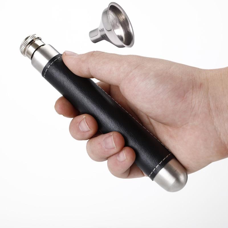 2pcs/set Mini Hip Flask 1.5oz Whisky Vodka + Funnel Stainless Steel Hip Flask Personalized Pen Holder Shape Flagon Men's Gift