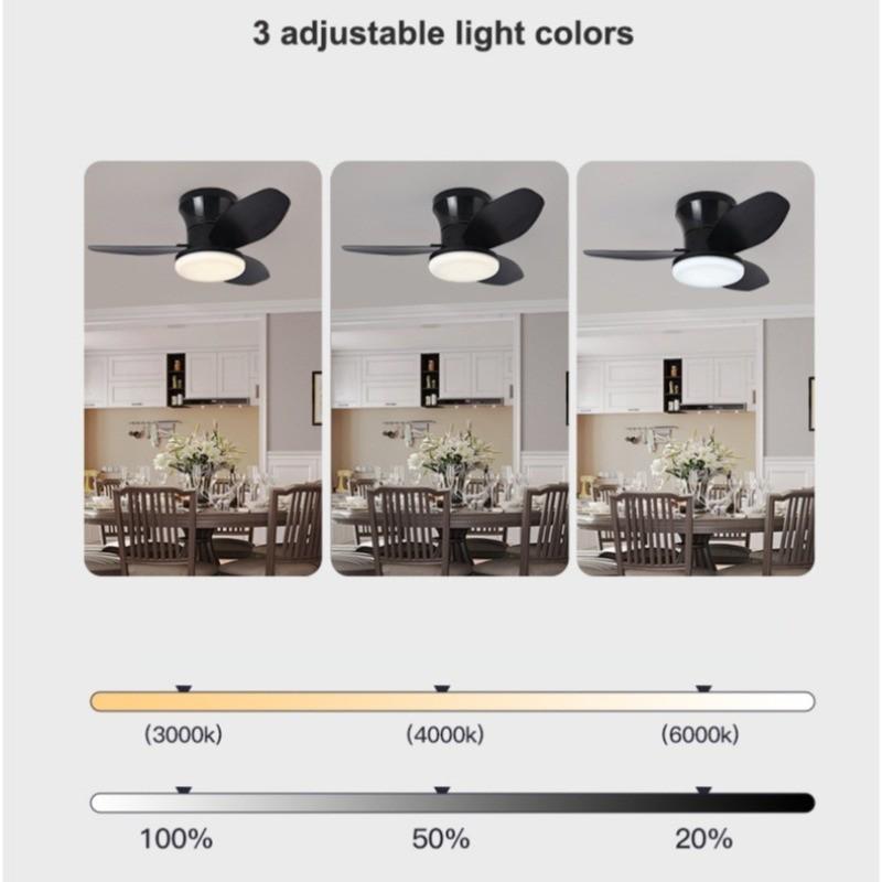 Household Frequency Conversion Ceiling Fan Light Kitchen Bedroom 3 Colors Light Adjustable Electric Ceiling Fan Lamp