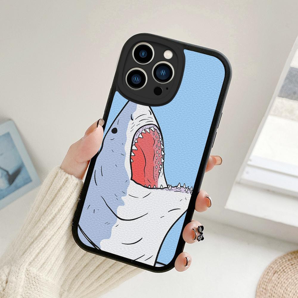 Новый чехол для телефона «Ухмыляющаяся акула» для Iphone 14 13 11 12 Pro MAX 13 12 MiNi 7 8 14 plus X XS XR Чехлы из кожи ягненка с изображением акулы