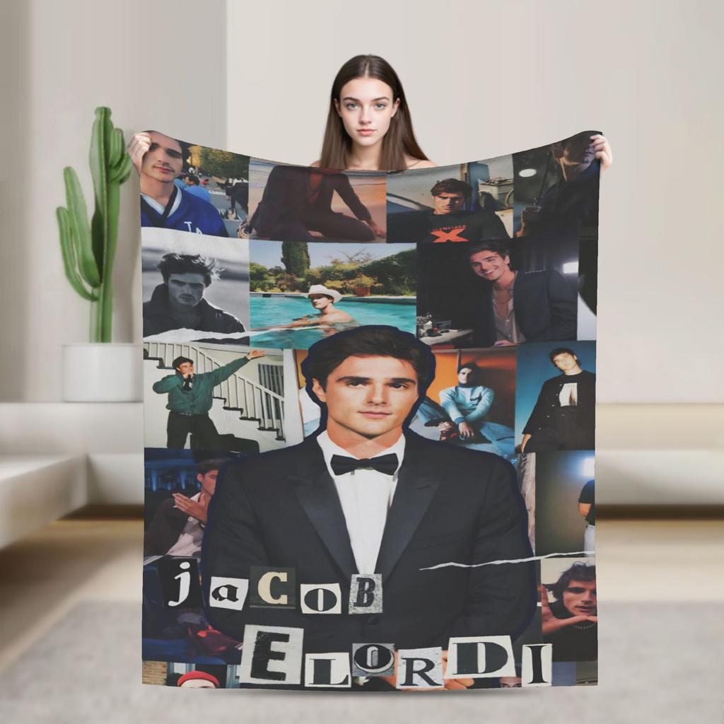 Jacob Elordi Actor Photo Collage Soft Warm Blankets Office Plush Throw Blanket Home Decor Flannel Bedspread Sofa Bed Cover