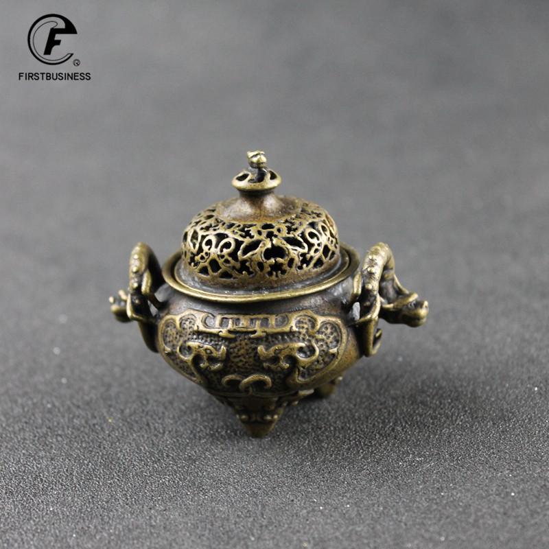 Vintage Design Tibetan Style Mini Copper Retro Bronze Incense Burner Censer Metal Craft Home Decor Buddhist Living Room Supplies