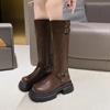 Fashion Shoes Female 2024 High Quality Knee-High Women's Boots Platform Modern Boots Women Belt Buckle Round Toe Med Heel Shoes Women