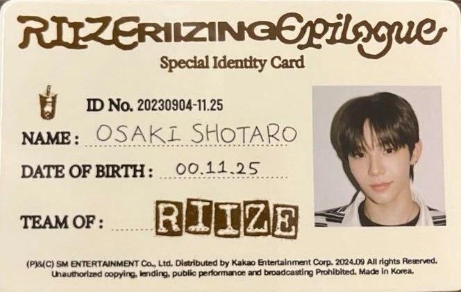 RIIZE 1st MINI ALBUM RIIZING Epilogue OFFICIAL PHOTO CARD