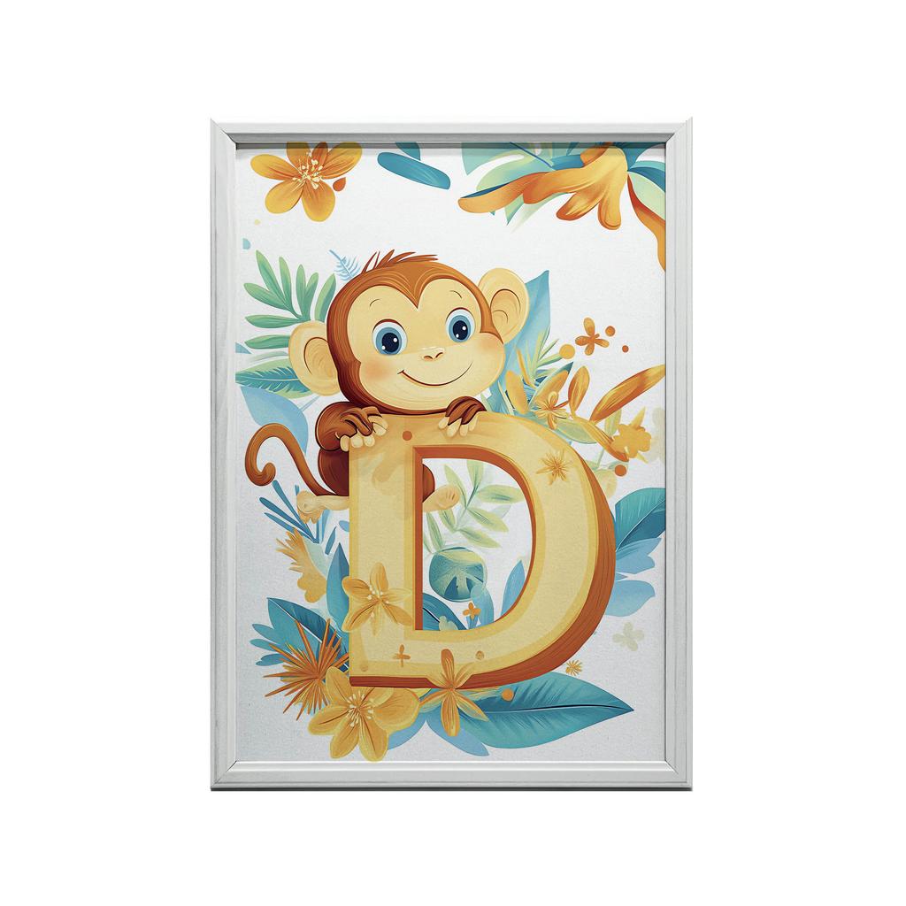 Plakat Uśmiechnięta Małpka Z Literką "D Plakat Uśmiechnięta Małpka Z Literką "D, 30X40 Cm, Rama Drewniana Ciemny Brąz, Papier Matowy 230 Gsm