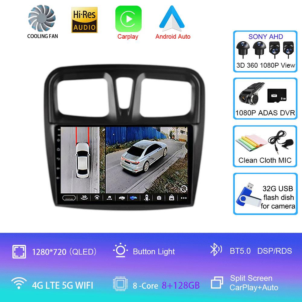 Автомобильное радио Android 14 Carplay для Renault Logan 2 Sandero 2 2012 2013 - 2019 Навигация GPS Мультимедийный проигрыватель Wi-Fi+4G BT DSP 2DIN