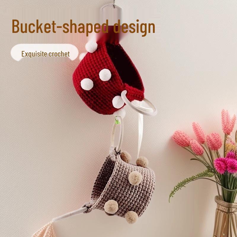 Пряжа Вязание Помпон Сумка-ведро - Модная Вязаная Готовая Женская Портативная Сумка