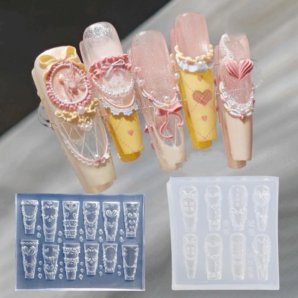 Пищевой силиконовый молд для нейл-арта с резным цветочным дизайном для изделий из смолы, легко извлекаемый, DIY аксессуары