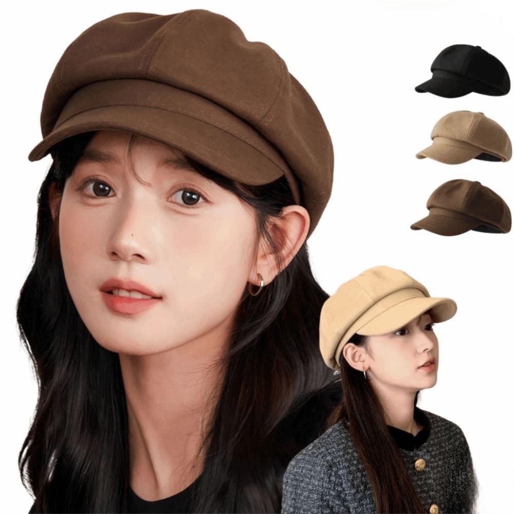 Solid Color Retro Berets Hat Duck Tongue Painter Cap Fashion Vintage Newsboy Cap Girls